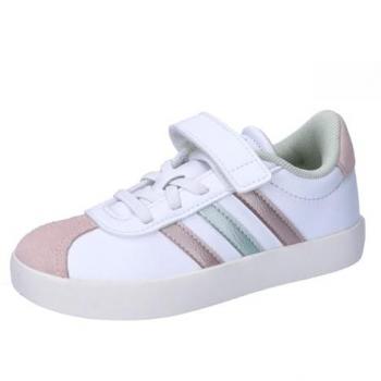 Zapatillas infantiles adidas VL Court 3.0 blancas con detalles en rosa, talla 35