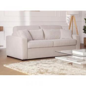 Sofá cama de 4 plazas de apertura rápida de tela crema - Cama 160 cm - Colchón de 18 cm - MONDOVI