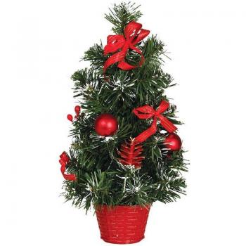 Árbol de Navidad Decorado Rojo con Nieve y Maceta, 40 cm Multicolor