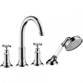 Hansgrohe Wannenarmatur 4 Loch Axor Montreux F Set für Wannenrand chrom mit Kreuzgriffen 16546000