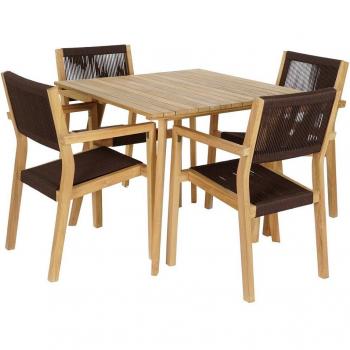Conjunto de Mesa con 4 Sillas DKD Home Decor 90 x 90 x 75 cm Teck Corde
