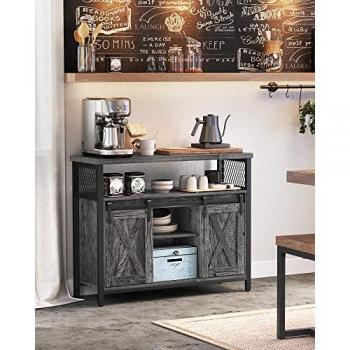 Armario de Cocina VASAGLE, Aparador de Almacenamiento con Diseño en Madera Marrón, 2 Puertas Correderas y Paneles de Malla, Dimensiones 33 x 100 x 80 cm, Est