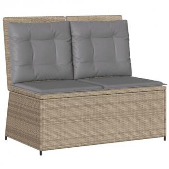 Sillón reclinable de jardín con cojines ratán sintético beige