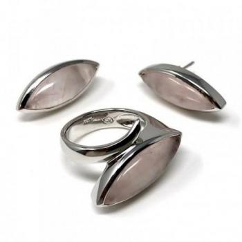 Conjunto de Plata Ley 925m con motivo oval rosa - Talla 16