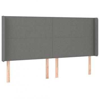 Cabecero de cama tapizado con luces LED de tela gris oscuro 163x16x118/128 cm