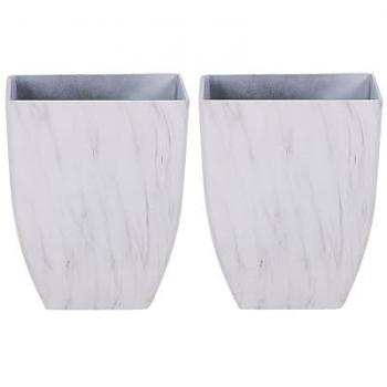 Conjunto de 2 macetas cuadradas efecto mármol blanco de mezcla de piedra 35 x 35 cm Miro
