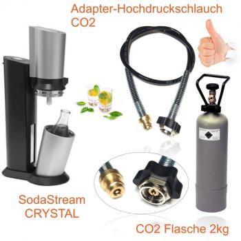 Neues Wasser Group Soda Sodastream Crystal + CO2 Adaptador de Manguera de Alta presión + 2 kg Propiedad Botella CO2. hasta 350 litros de Agua de Burbujas Pro Relleno.