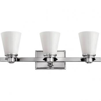 Aplique de baño Avon cromado pulido con vidrio opal, 3 bombillas G9, IP44