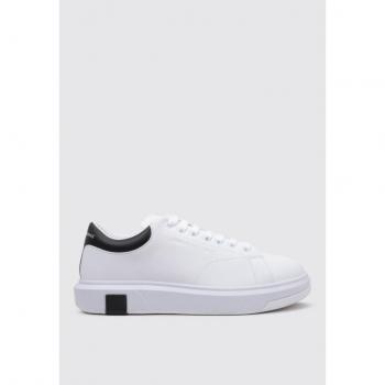 Armani Exchange White Leather Low Top Sneakers for Men, Casual Lace-Up Style, Size 42