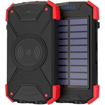 Akashi ALTPB10WIRLSOLAR Powerbank Solar 10000mAh con Cargador Inalámbrico y Linterna IPx4