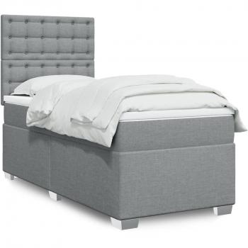 Cama box spring con colchón de muelles tela gris claro 90x190 cm