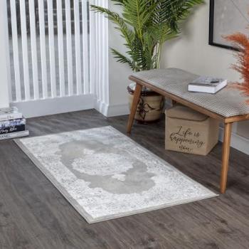 Alfombra Vintage Oriental Rectangular Surya LOCKPORT, 80 x 150 cm, Pelo Corto, Blanco y Gris, Fácil de Limpiar
