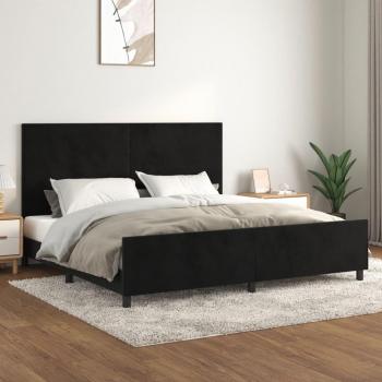 Cama con cabecero de terciopelo negro 200x200 cm