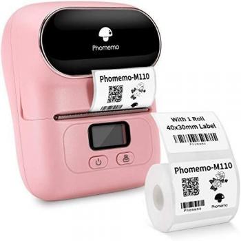 Phomemo M110 Impresora de Etiquetas portátil - Impresora térmica de Etiquetas，Impresora de Pegatinas，Adecuado para código de Barras, Oficina, envío, Cable, Tienda, Ropa，con Etiqueta de 40×30 mm,Rosa