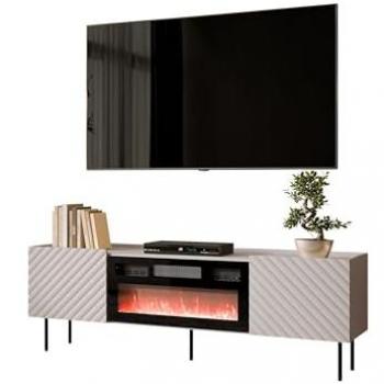 Mueble TV Charlotte U106 con acabado en cachemira, 181 x 59 x 40 cm, con opción de chimenea eléctrica y LED realista