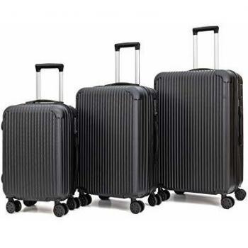 T-Lovendo LS248 Juego De 3 Maletas De Viaje Set Trolley Abs Semirigidas Candado 4 Ruedas, Negro, 72 X 48 X 30 Cm, Piezas