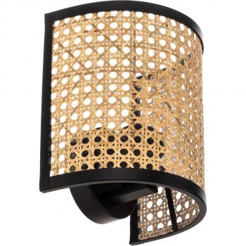 Aplique de pared Lindby Yaelle, 20 cm de altura, ratán negro, E27