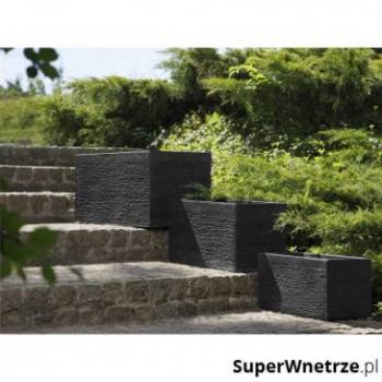 Maceta rectangular de fibra de arcilla negra 80 x 37 x 38 cm para interior y exterior Myra