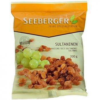 Pasas Sultanas Seeberger 200g - Dulces y Frutales, Sin Sulfitos, Veganas, Ideal para Repostería y Snacks