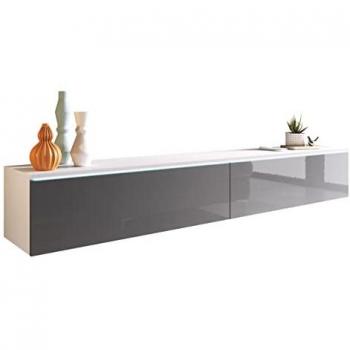 Mesa de TV Sarasota 121, Mueble bajo para TV, diseño en blanco y gris brillante, dimensiones 180 x 30 x 33 cm