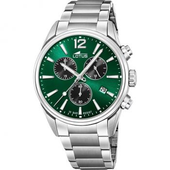 Reloj Lotus Chrono 18690/4 para Hombre con Esfera Verde y Caja de Acero Inoxidable 316L Gris Plata