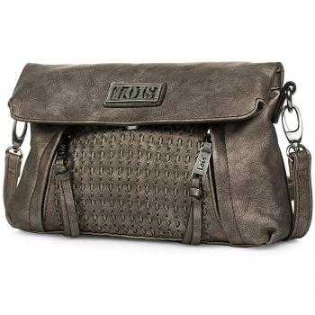 Lois - 94315 Bolso de Mujer Bandolera con Solapa. Forro Estampado. Bolsillo Interior. Cierre Cremallera y Solapa con Cierre botón. Bolsillo Trasero, Color Oro