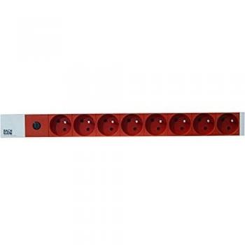 Regleta de 19 con 8 salidas UTE, C14, 10A, 2300W, cable de 2m, color gris/rojo