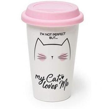 Taza de Porcelana con Tapa I'm not perfect but my cat loves me Legami