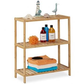 Estantería de Baño en Bambú Natural, 3 Baldas Ajustables, Dimensiones 69x60x26 cm, Estante Estrecho para Lavabo y Cocina