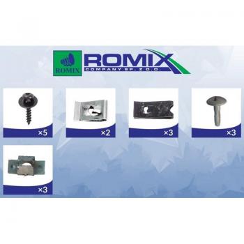 Fijación de la cubierta del motor y kit de montaje para parachoques ROMIX ROM 92000, incluye piezas de fijación, materiales resistentes a altas temperaturas, diseño específico para fácil instalación y compatibilidad con modelos seleccionados