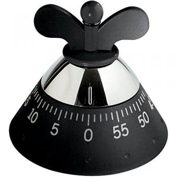 Alessi Kitchen Timer A09 B Temporizador de Cocina de Diseño con Movimiento Mecánico, Resina Termoplástica, Negro, one size