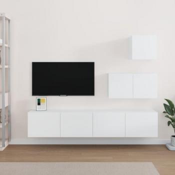 vidaXL Set de muebles para TV 4 piezas madera contrachapada blanco 60/80 x 30 x 30 cm, Mueble de Salon, Mueble TV, Mueble Televisor, Mesa de TV