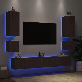 Muebles de TV de pared con luces LED 6 piezas marrón roble vidaXL