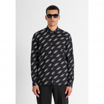 Barcelona Regular Fit Black Printed Long Sleeve Shirt with Classic Collar