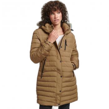 Mid-Length Hooded Down Jacket with Faux Fur for Women - Superdry