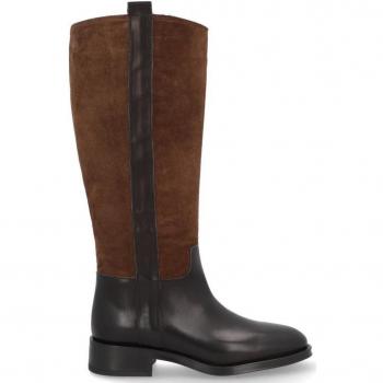 Bota Mujer Alpe de piel becerro y baby silk, color marrón y negra, con suela antideslizante y cierre de cremallera