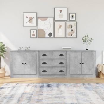 Aparador de 3 piezas de madera contrachapada, mueble de almacenaje para salón en color gris hormigón