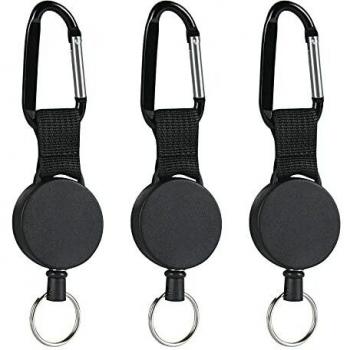 Vicloon Llavero Retráctil, 3 piezas Tarjeta de Identificación Llavero Retráctil,con 80cm/31pulgadas de Alambre de Acero Cuerda, Mosquetón Llavero Multiherramienta para Clip de Cinturón