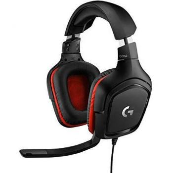 Logitech G332 Wired Gaming Headset, 50 mm Audio Drivers, Rotating Leatherette Ear Cups, 3.5 mm Audio Jack, Flip-to-Mute Mic, Lightweight for PC, Mac, Xbox One, PS4, Nintendo Switch - Black/Red