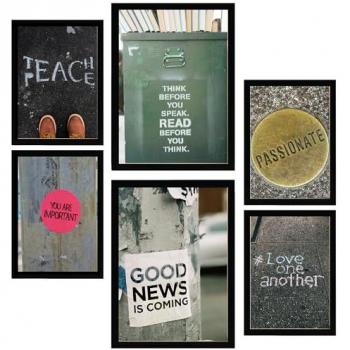 Set de 6 Pósters Frases Inspiradoras Callejeras - Arte Urbano para Decorar Paredes del Hogar A3 y A4 Sin Marco
