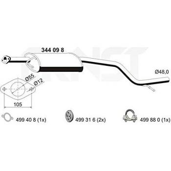 Silenciador Intermedio ERNST 344098 para Ford Mondeo 3 y Mondeo 3 Kombi