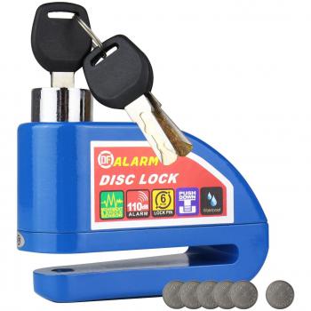 HMF 3510-05 Candado para moto, candado para disco de freno, función de alarma, 110 dB, Outdoor, 9 x 7 x 3,5 cm, azul