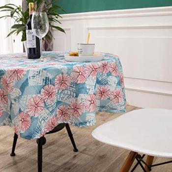 DALINA TEXTIL Mantel de Mesa Antimanchas Redonda de Estampado Pétalos Rosa Tejido Impermeable