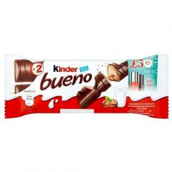 Kinder Bueno, Barquillo Relleno de Chocolate con Avellana, Pack de 3, 43g cada uno