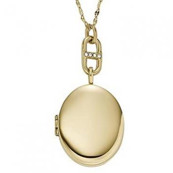 Collar de Mujer Fossil JF04426710 con Colgante Ovalado de Acero Dorado y Cristales