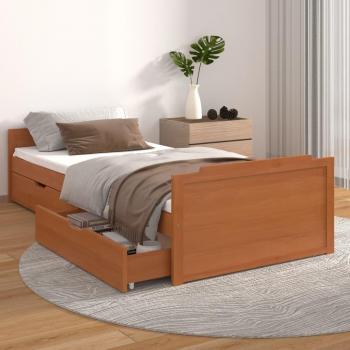 Cama cuadrada ámbar con cajones de madera maciza de pino 90x200 cm