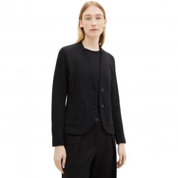 Blazer de mujer Tom Tailor con bolsillos parche y cierre de botones, estructura ottoman, color negro, talla L