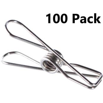 Pinzas de Ropa Acero Inoxidable 100Piezas - Pinza para Tender Ropa Metal Multipropósito - para Secar Ropas, Frazadas, Toallas, Calcetines, Cerrar Bolsas de Alimentos Abiertas - Pinzas Antideslizantes