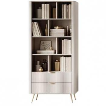 Estantería Kingston AC103 Beige, Abierta con Cajones, Aglomerado Laminado y MDF, 194x88x38cm