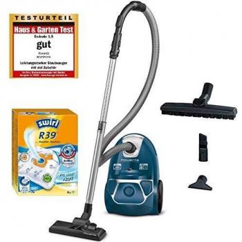 Aspiradora Rowenta RO3950 Compact Power con bolsa, 750 W (equivalente a 2000 W), silenciosa, filtro higiénico y boquilla para parquet, color azul